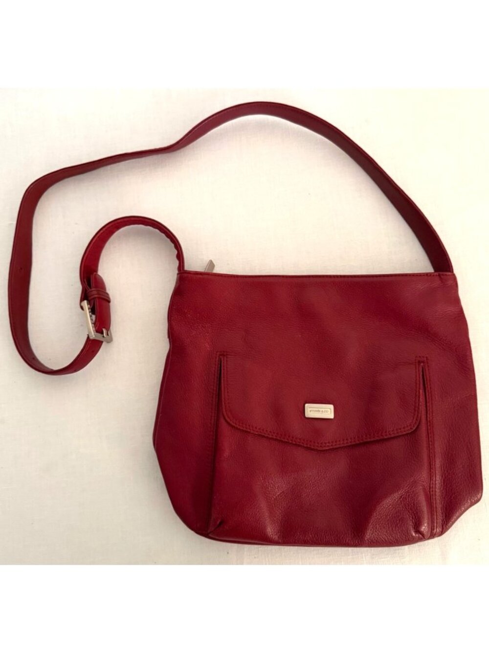 Stone & Co Leather Crossbody Bag Burgundy Organizer Purse Adjustable Pebbled